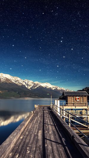 Star Shiny Lake Sky Space Boat Android wallpaper