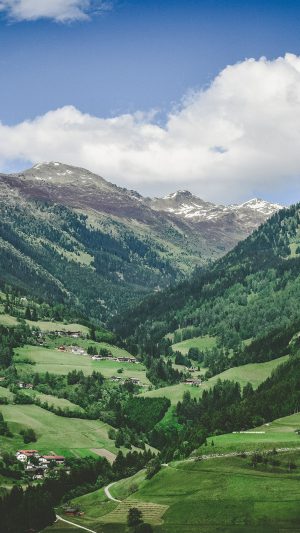 Summer Mountain Town Nature Green Swiss Android wallpaper
