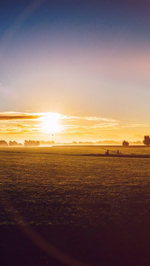 Sunny Morning Farm Peace Nature Flare Android wallpaper