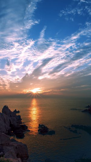 Sunset Sky Cloud Sea Rock Bridge Nature Android wallpaper