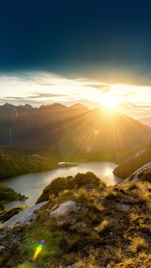 Sunshine Mountain Sky Blue Spring Nature Android wallpaper