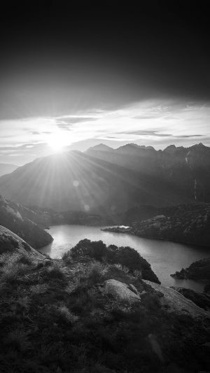 Sunshine Mountain Sky Dark Spring Nature Vignette Android wallpaper