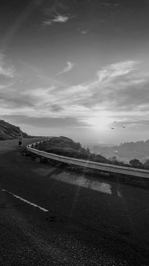 The Runner Mountain Jogging Sun Morning Nature Dark Bw Android wallpaper
