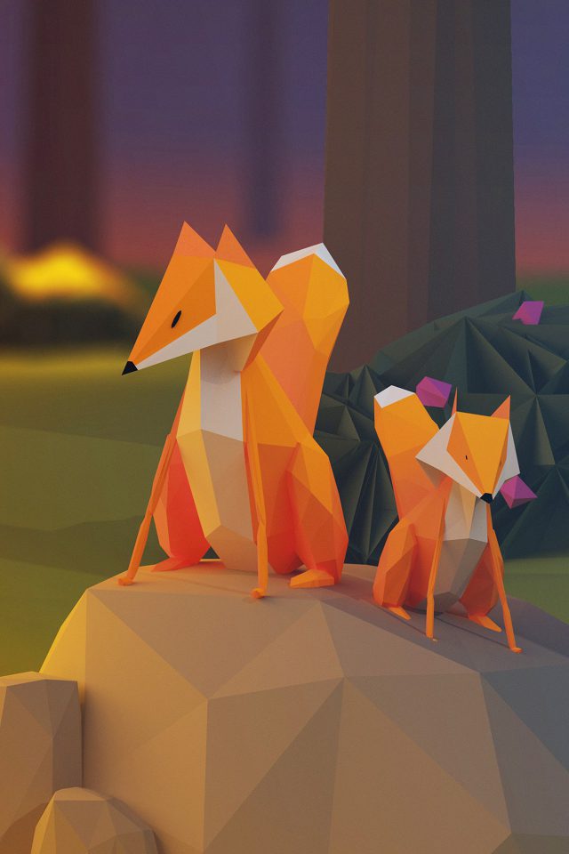 Two Fox Illust Art 3d Animal Android wallpaper