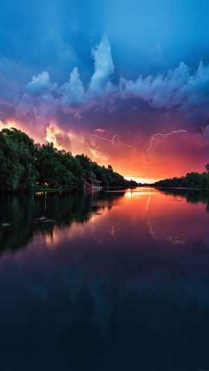 Wallpaper Lightening Reflected Lake Sea River Nature Android wallpaper