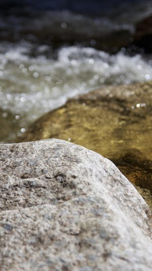Water Rocks River Nature Bokeh Android wallpaper