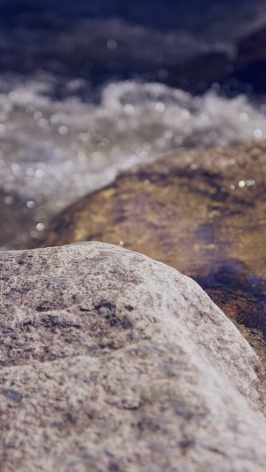Water Rocks River Nature Bokeh Flare Android wallpaper