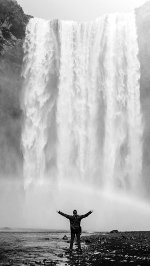 Waterfall Rainbow Nature Mountain Bw Dark Android wallpaper
