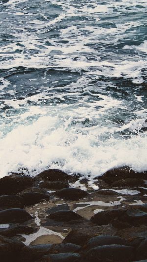 Wave Ocean Beach Lake Nature Stone Android wallpaper