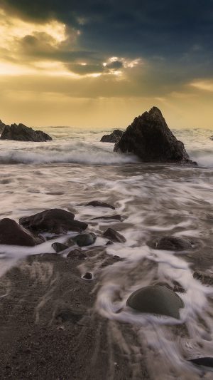 Wave Ocean Beach Sunset Owen Walters Nature Android wallpaper