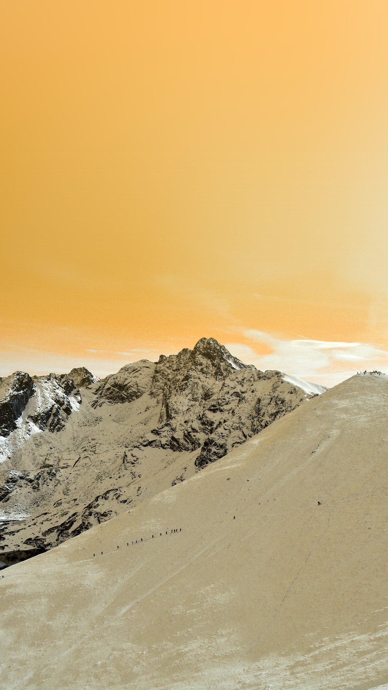 Winter Mountain Snow Gold Nature Orange Android wallpaper