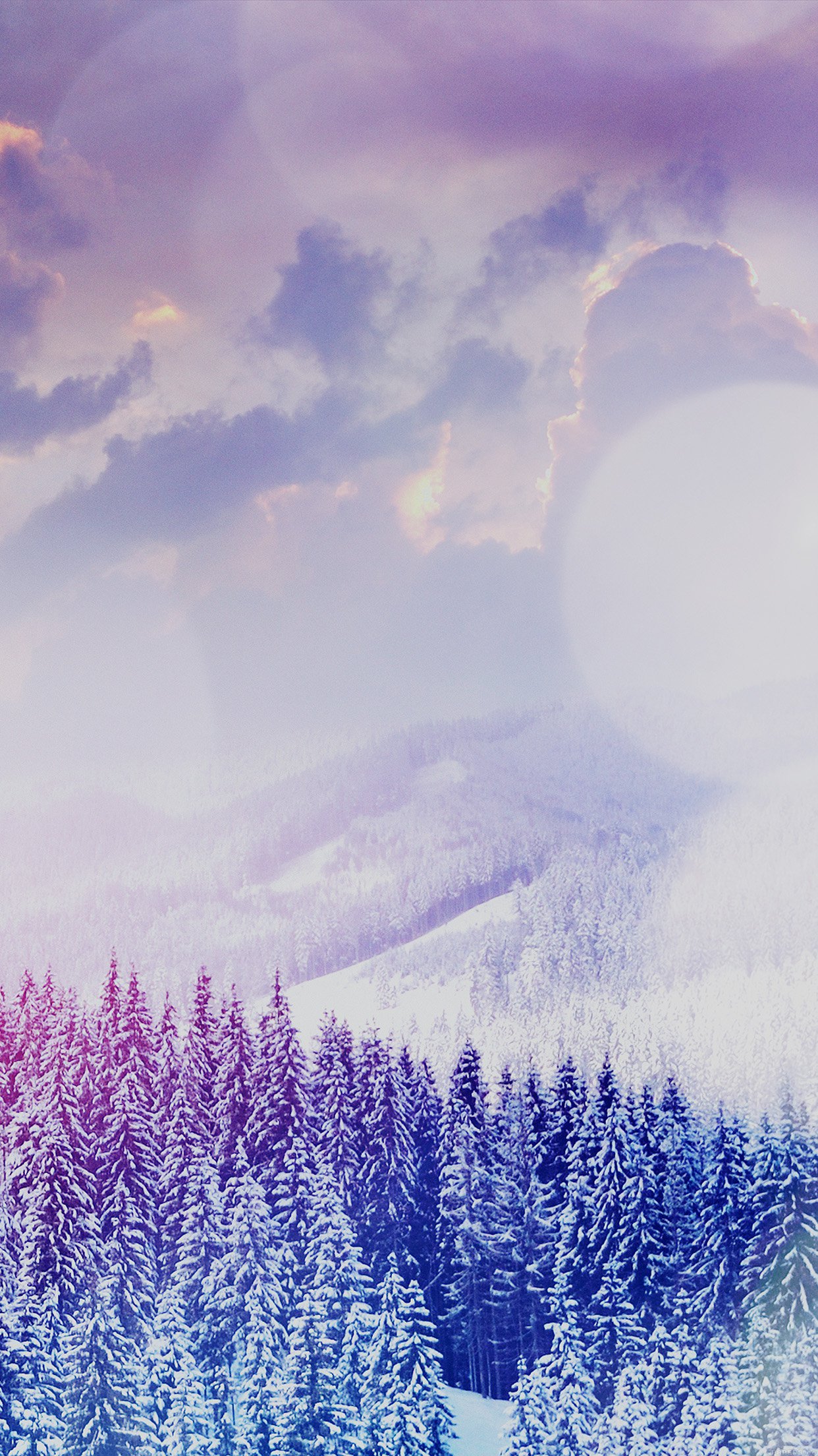 Winter Mountain Snow White Blue Flare Nature Android wallpaper
