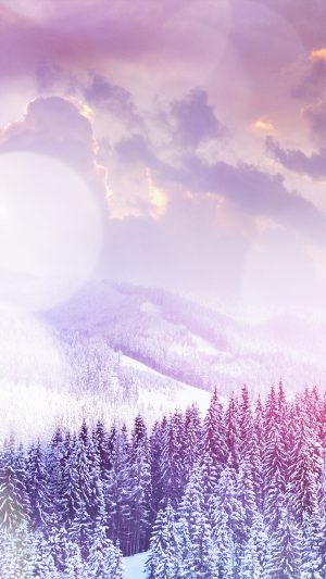 Winter Mountain Snow White Flare Nature Android wallpaper