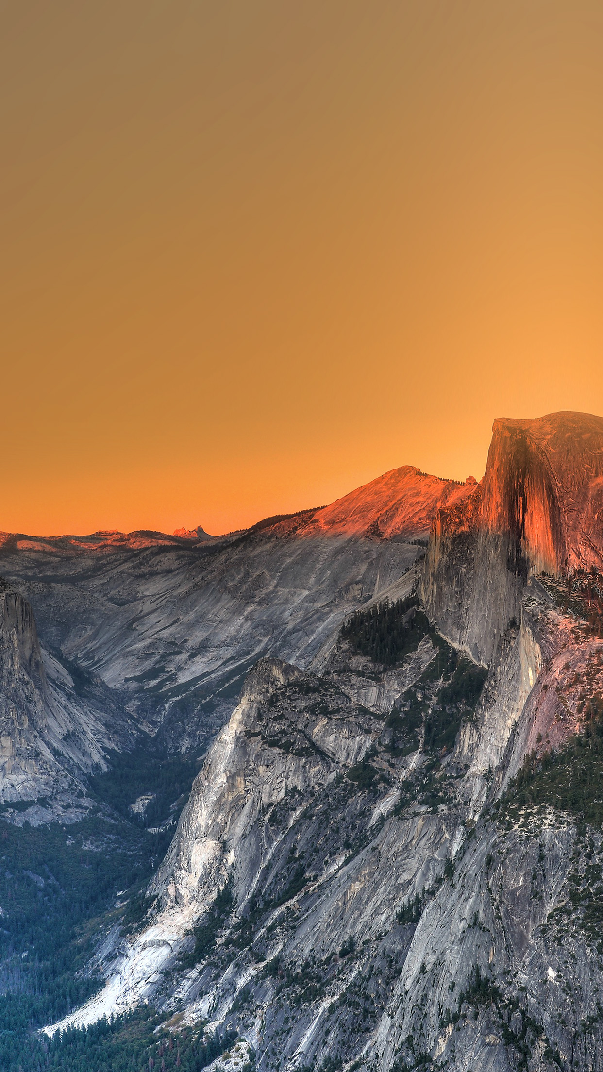 Yosemite Mountain Art Orange Sky Nature Android wallpaper