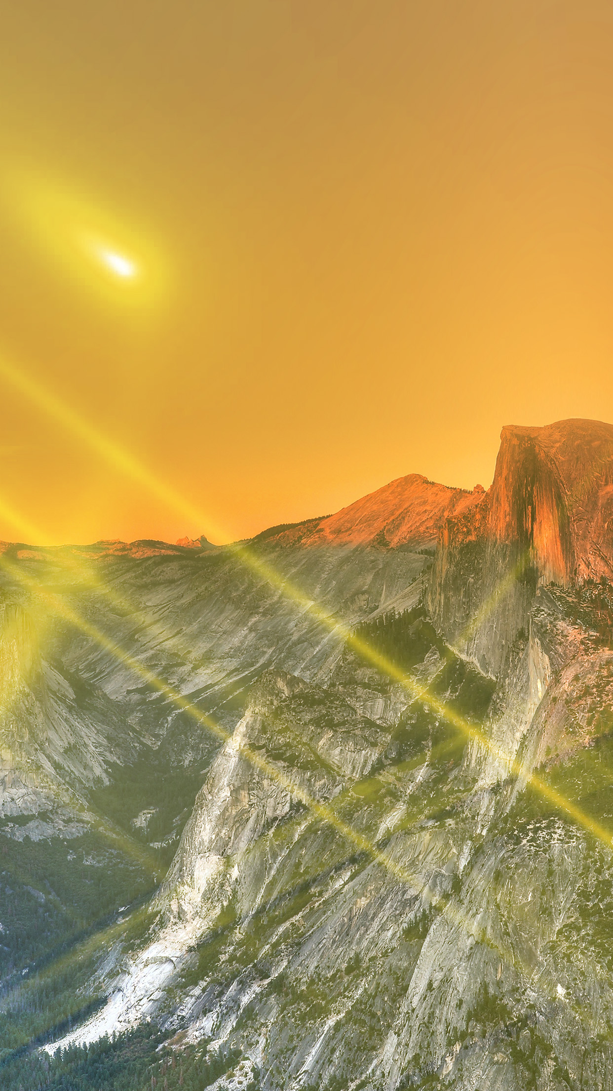 Yosemite Mountain Art Yellow Flare Sky Nature Android wallpaper