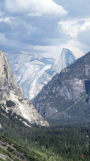 Yosemite Mountain Nature Rock Sky Forest Cloud Android wallpaper