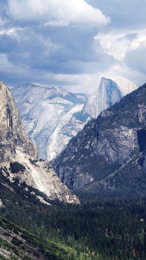 Yosemite Mountain Nature Rock Sky Forest Cloud Blue Android wallpaper