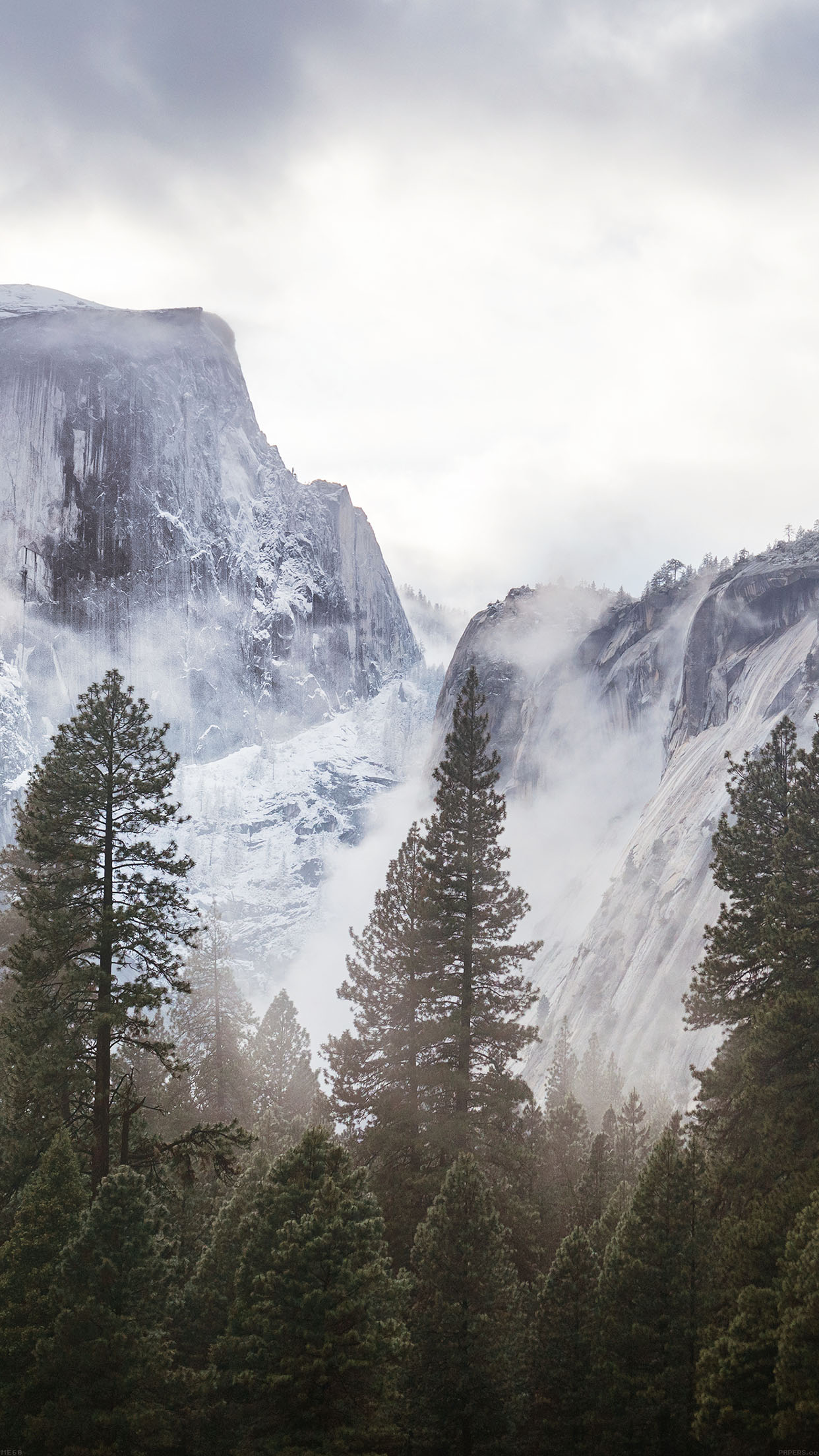 Yosemite Snow White Mountain Nature Android wallpaper