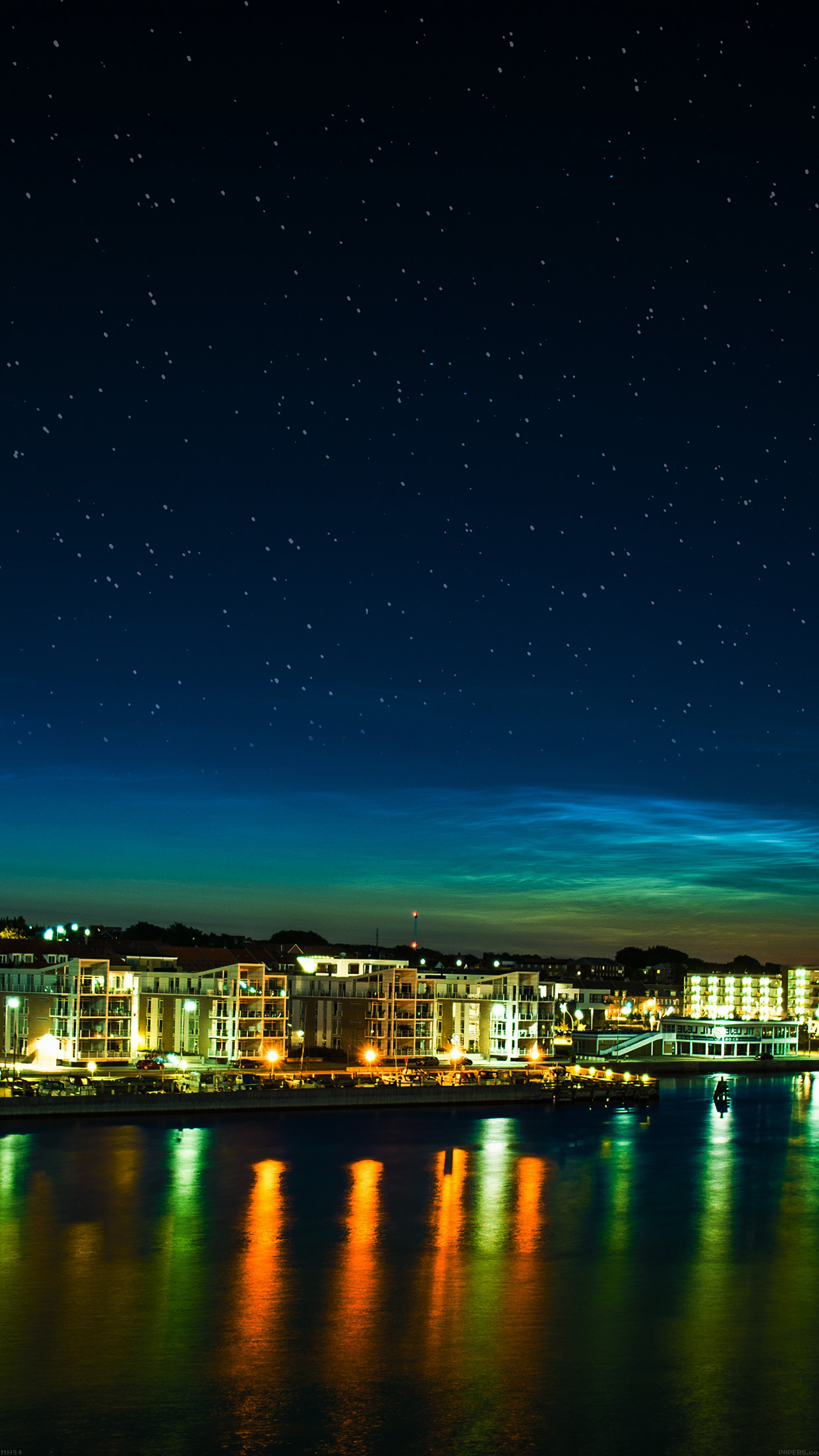 Aalborg Night Scene From Sea Dark Cityscape Android wallpaper