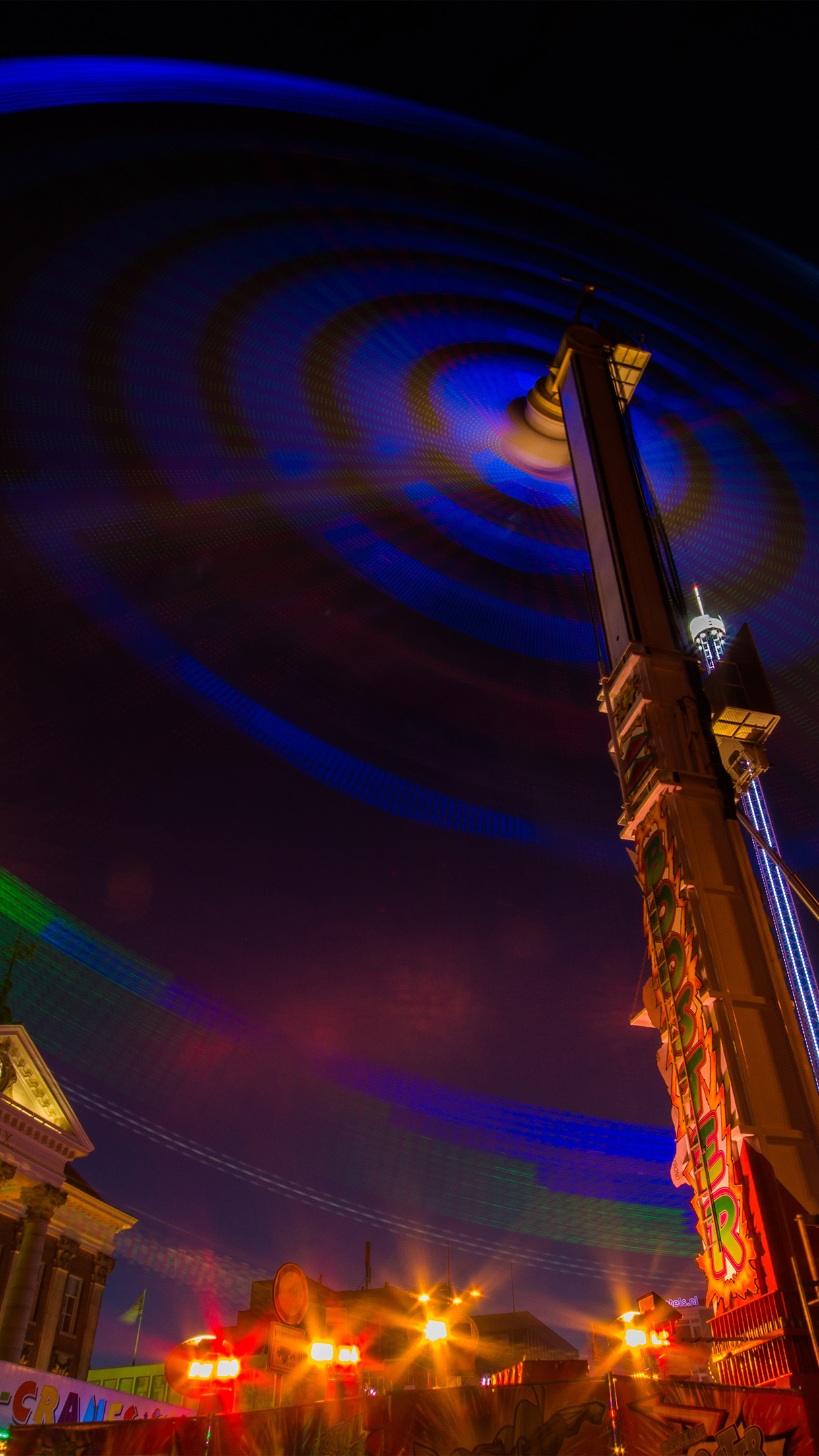 Ferris Wheel Night Light City Color Android wallpaper