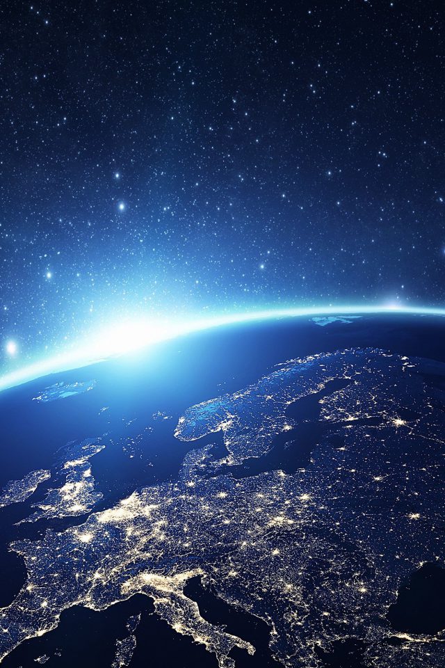 Europe Earth Blue Space Night Art Illustration Android wallpaper
