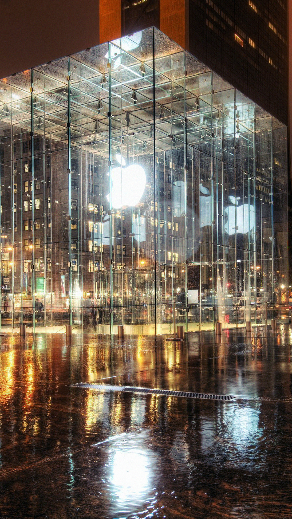 Raining Apple Store Newyork Android wallpaper