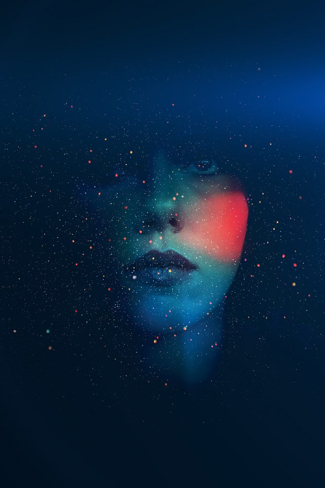 Space Girl Star Art Illust Face Blue Android wallpaper