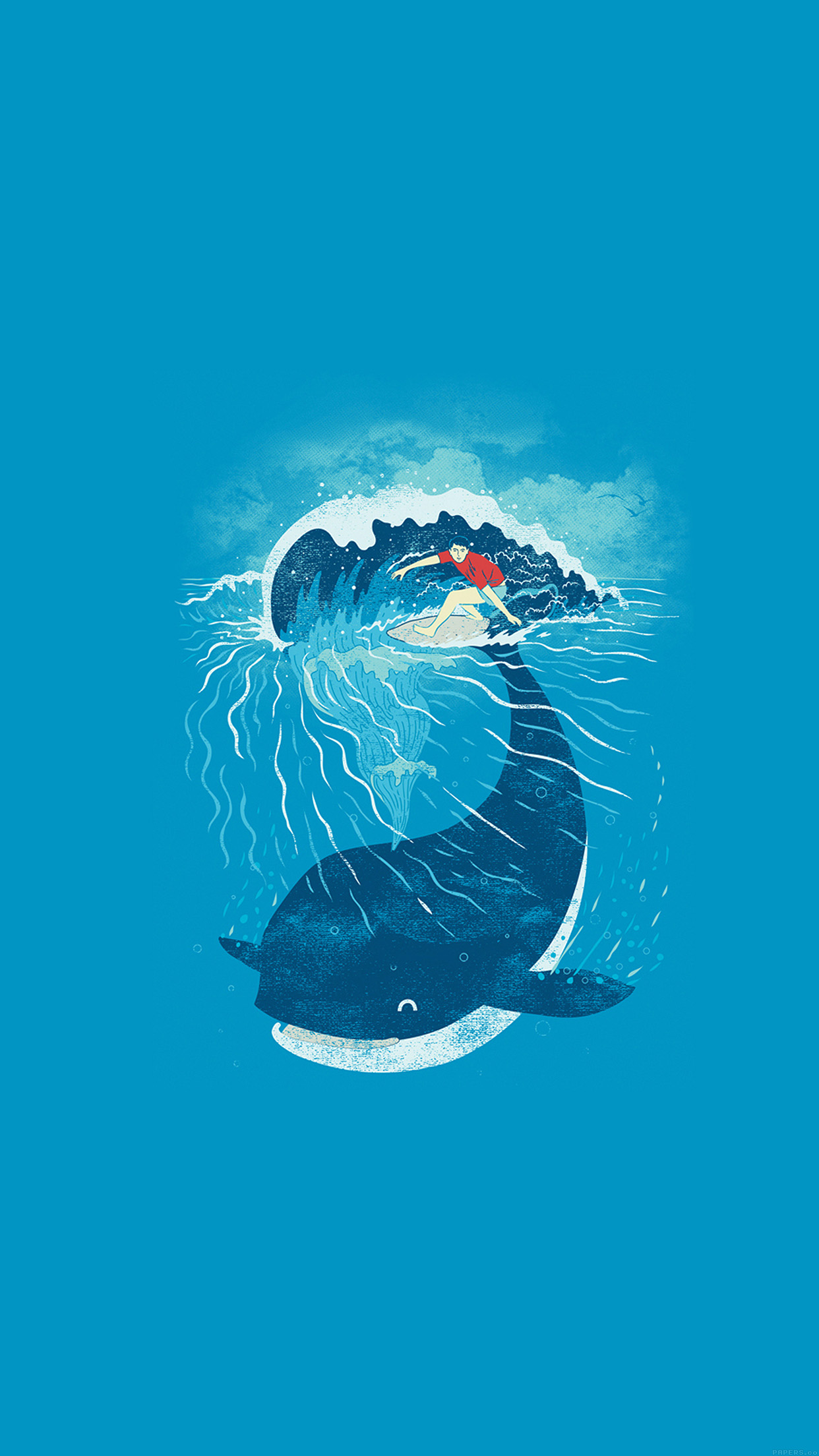 Whale Wave Animal Illust Art Sea Android wallpaper
